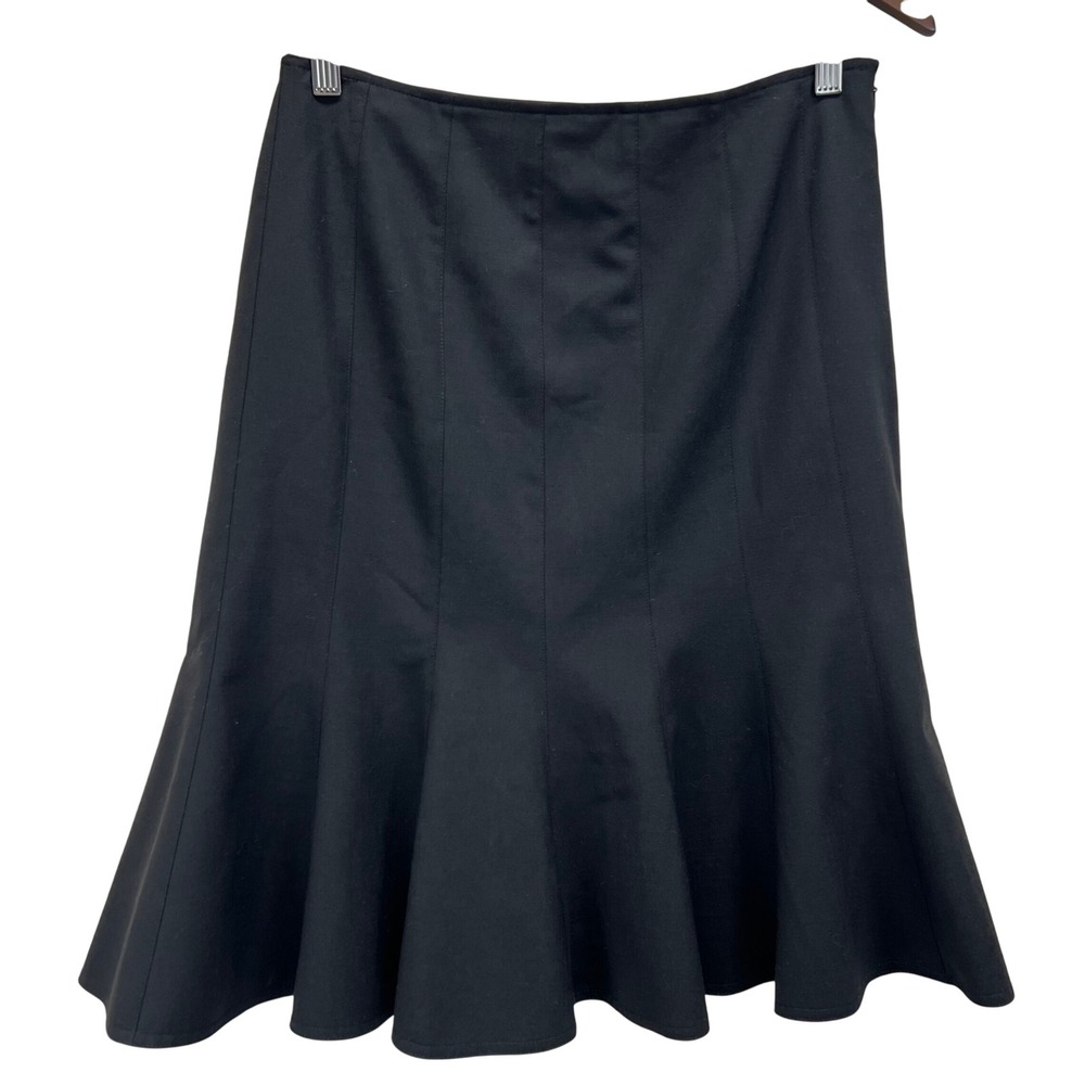 VTG 90s Alfani Essentials Midi Black Knee Length Flared Skirt Women Size 8 Wool